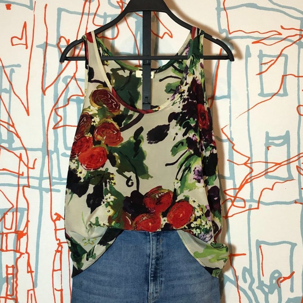 Anthropologie silk floral tank top